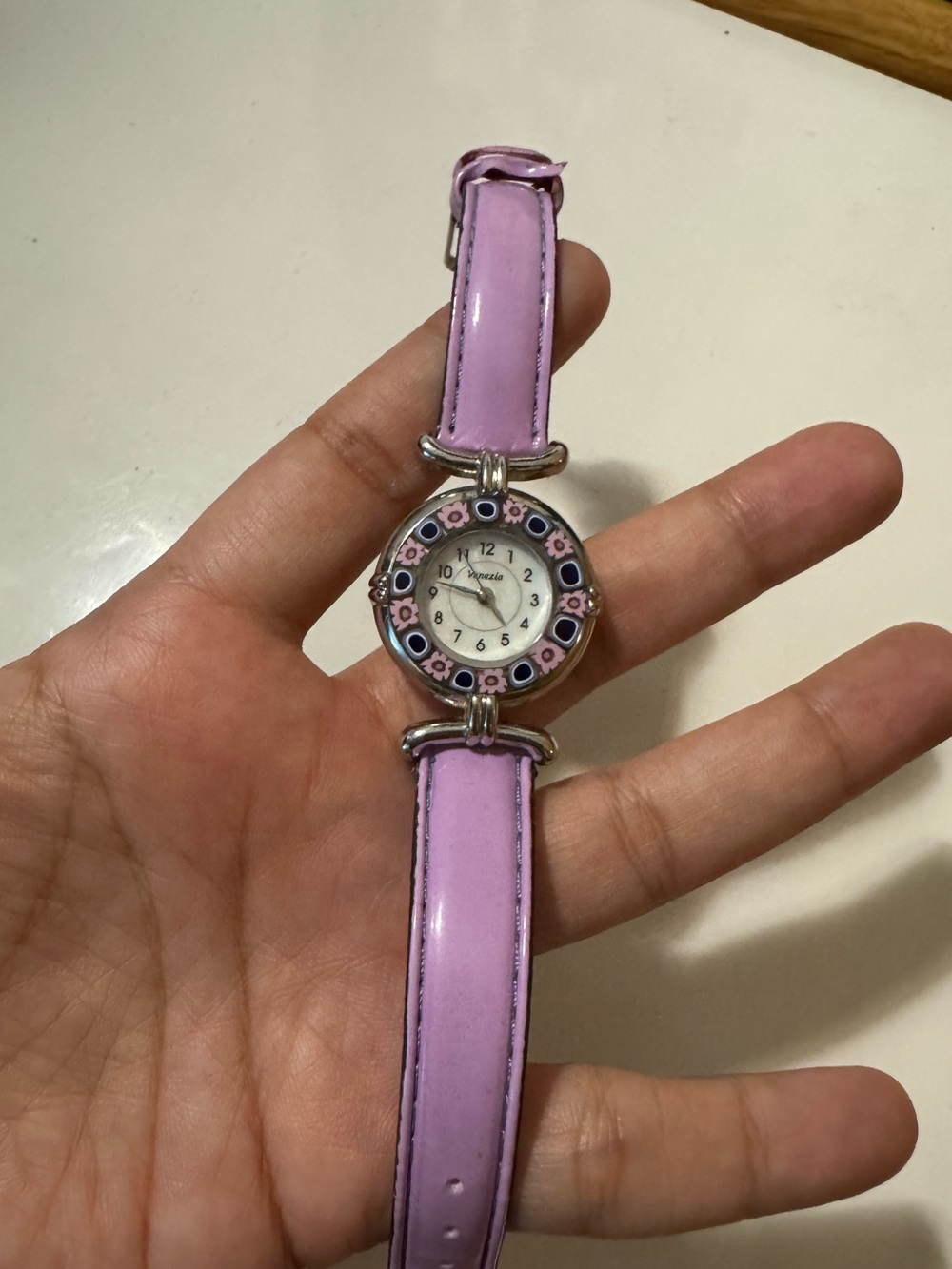 Venezia Italy Murano Millefiori Ladies Leather Purple Strap Watch Untested *READ
